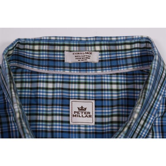 Peter Millar Dark Green Plaid Button-Up Cotton Dress Shirt Men's XL - Picture 6 of 6